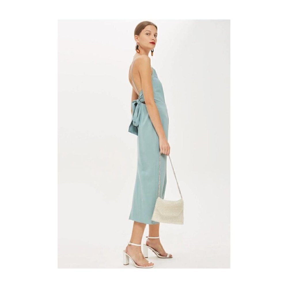 Topshop Mint Green Tie Back Slip Midi Dress 8